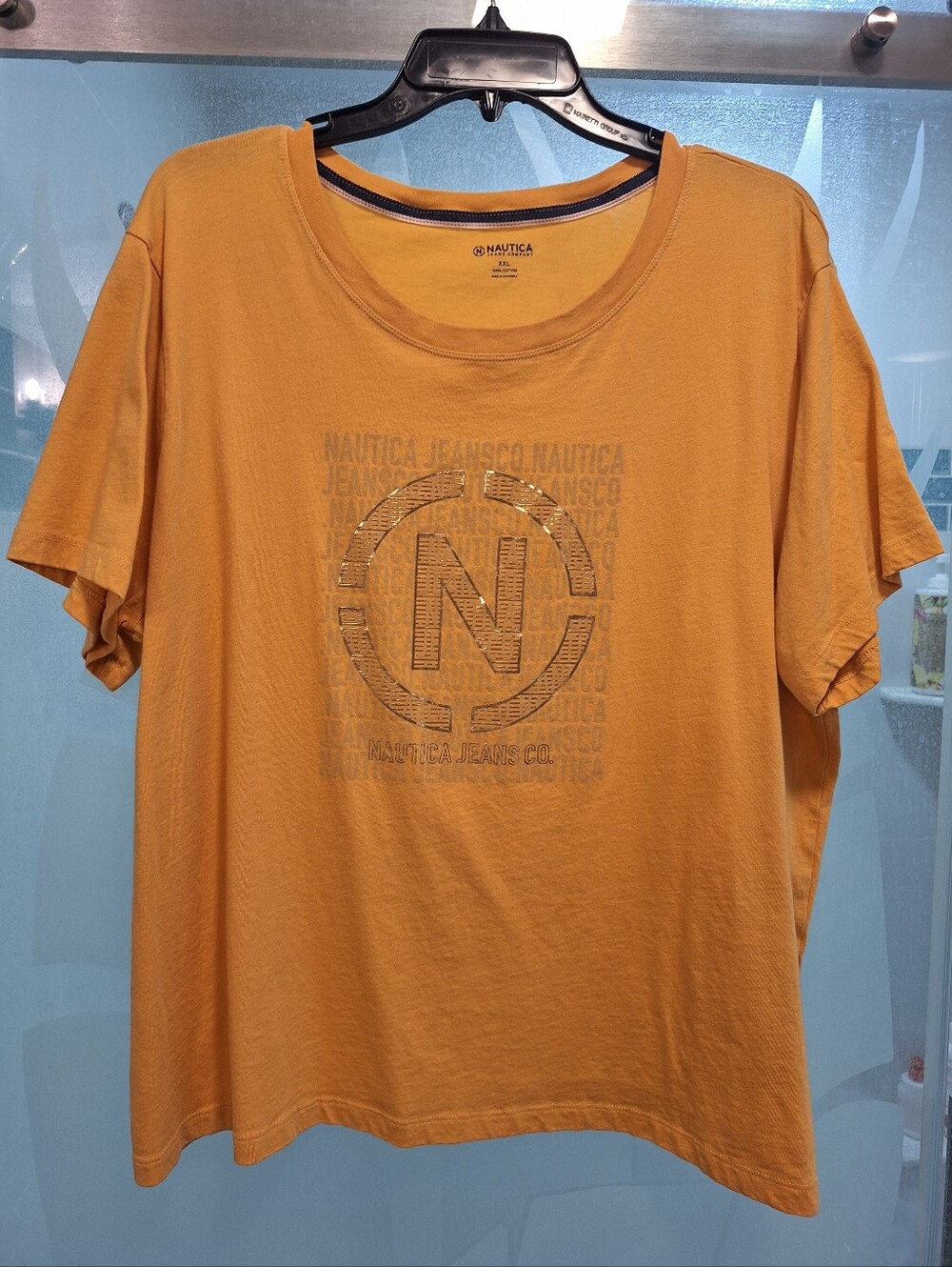 Nautica Mustard Gold Logo Short Sleeve Tee For Women